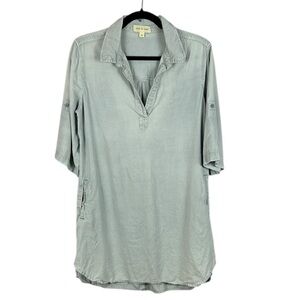 Cloth & Stone Casual Tencel 3/4 Roll Tab Sleeve Tunic Top Medium Soft Grey